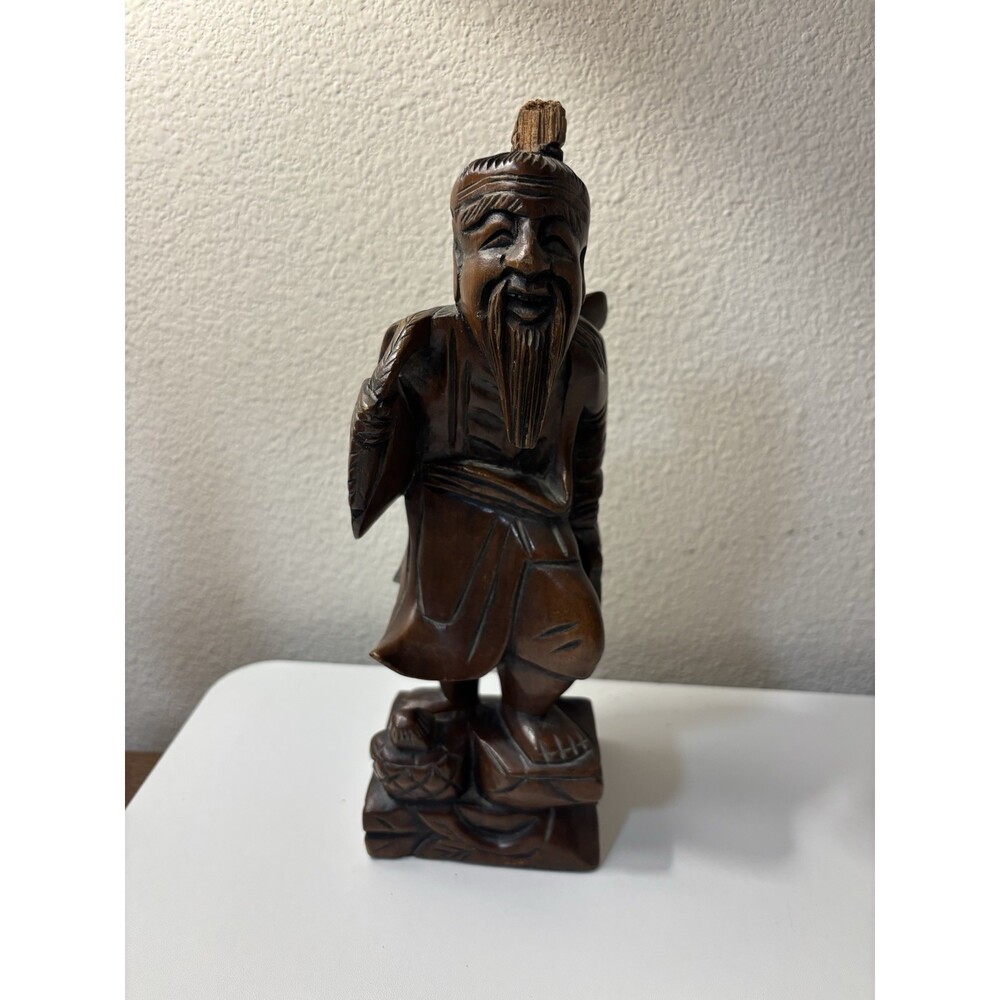 Antique Vintage Hand Carved Wood Wooden Asian Chinese Figurine Statue Old Man